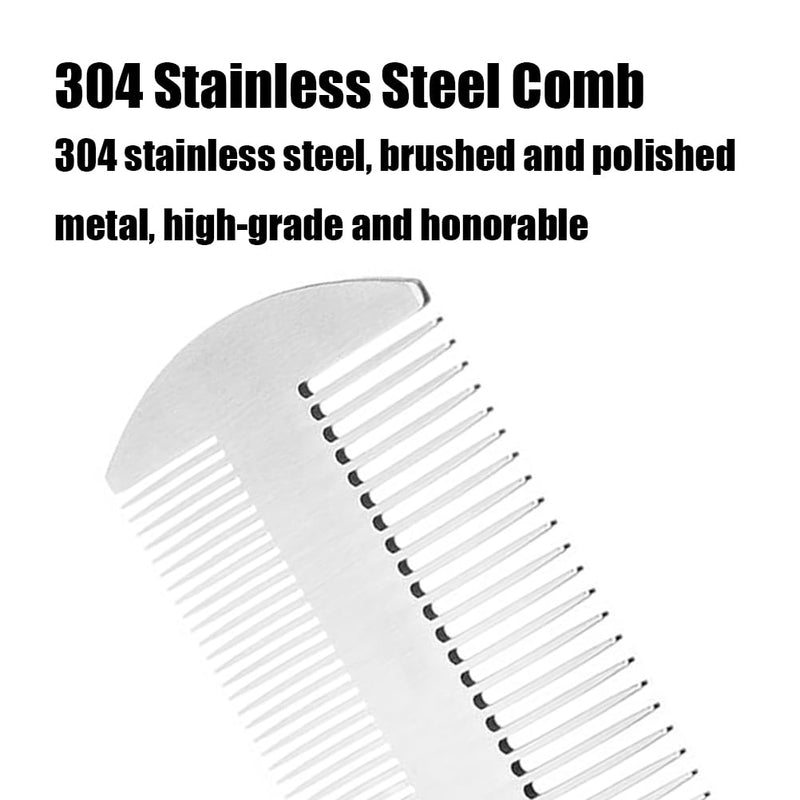 [Australia] - Metal Comb and Beard Comb EDC Comb in Credit Card Size Perfect for Wallet and Bag - Anti-Static Beard Comb with Double Sided Comb (Stainless Steel Comb, Silvery) 