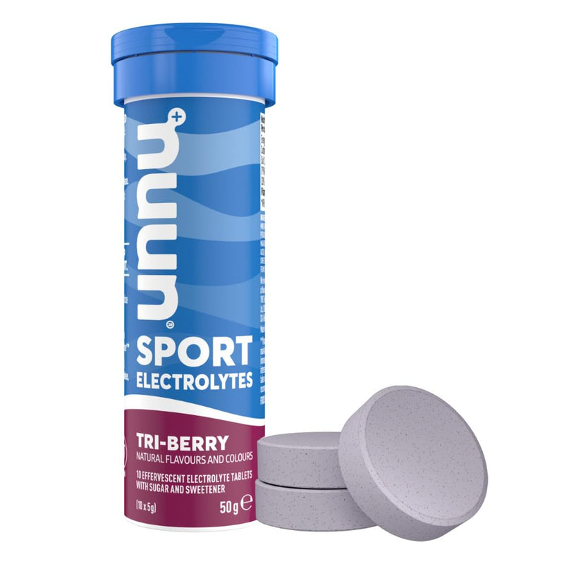 NUUN Sport Electrolytes Hydration Tablets - 4 Tubes of Electrolyte Tabs (40 Total Tablets) Bundled with A Pack of Elastic No-tie Reflective Shoe Laces (Tri-Berry) Tri-Berry