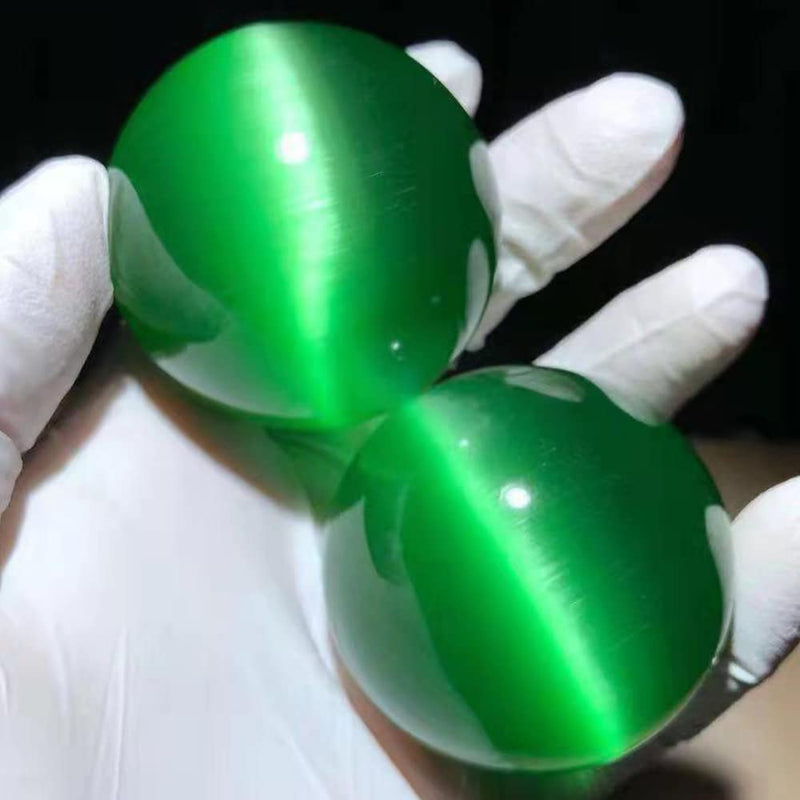 [Australia] - 2 Inch Green Artificial Cat Tiger Eye Crystal Baoding Balls, Hand Therapy Balls, Stress Balls to Relief Stress, Chinese Meditation Balls with Carry Pouch (Box-Packed) M20 #1 
