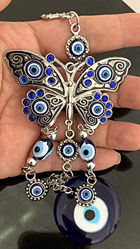 Betterdecor Turkish Blue Evil Eye with Butterfly Hanging Decoration Ornament (Butterfly) Butterfly Only