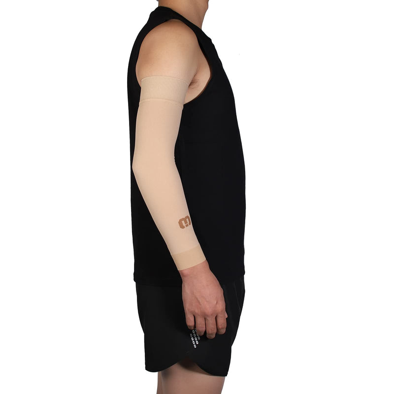[Australia] - MGANG Lymphedema Compression Arm Sleeve for Women Men, Opaque, 15-20 mmHg Compression Full Arm Support with Silicone Band, Relieve Swelling, Edema, Post Surgery Recovery, Single Beige M Medium(Single) Beige (15-20 Mmhg With Silicone Band) 