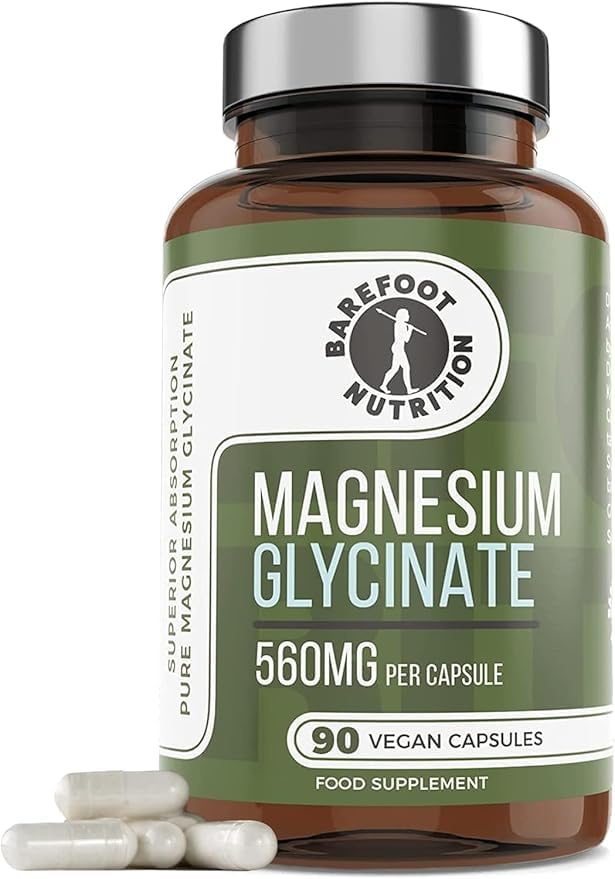 Barefoot Nutrition Magnesium Glycinate Supplement 560mg - 90 x 1-to-3 a Day Capsules. Pullulan Capsule - Superior Absorption: no Synthetic Binders or additives. Vegan & Paleo Friendly 90 count (Pack of 1)