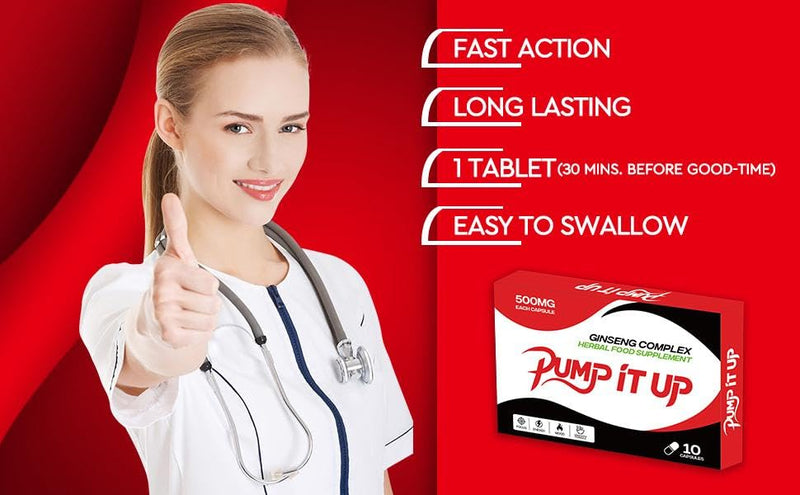 PUMP IT UP RED 500mg | Stronger | Longer | Harder | Performance | Extra Strength Enhancing Pills, Stamina Endurance Booster Supplement Pills for Men | 10 Ginseng LIBIDO Booster Capsules