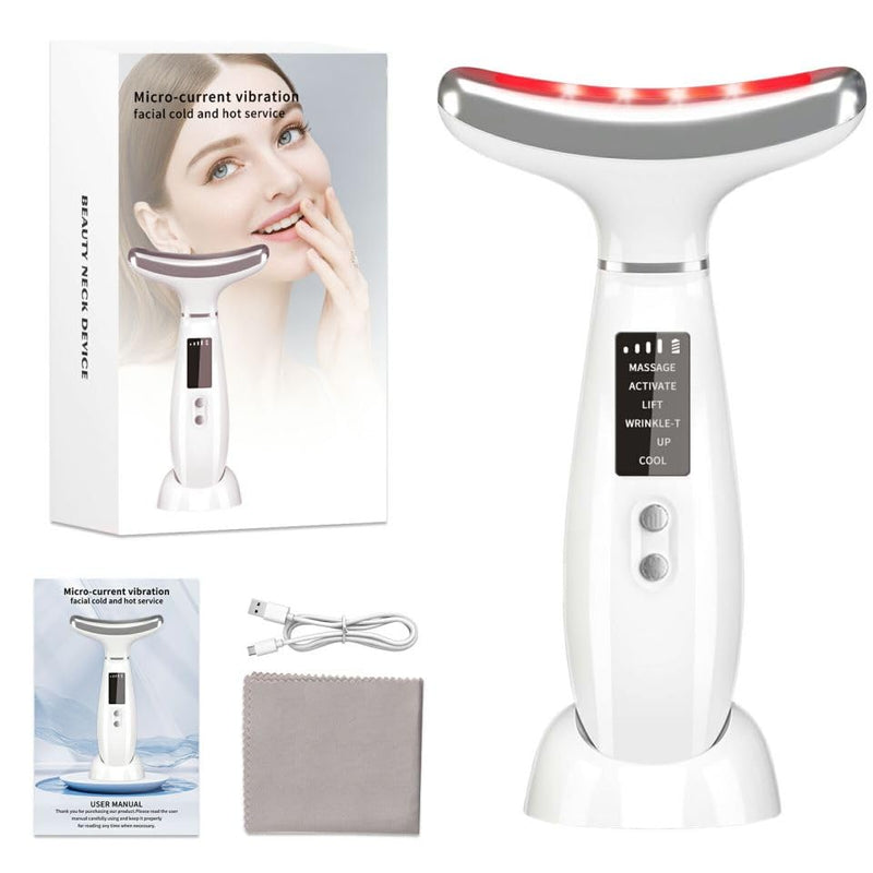 Red Light Therapy for Face and Neck, Facial Skin Care Tools, Micro-Current Vibration Facial Cold and Hot Service, Red and Blue LED Light, 4 Color LED Facial Light Therapy Device for Skin Care at Home