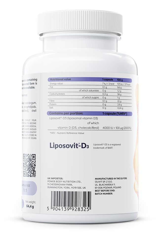 Osavi Liposomal Vitamin D3 4000 IU – 120 Vegan Capsules | Liposovit®-D3 Capsules | High Absorption & Gentle on Stomach | Supports Immune System, Bones, Teeth & Muscle Function