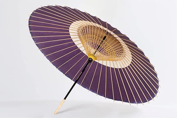 Asian Home Rainproof Handmade Japanese Oiled Paper Umbrella Parasol Half Openable 29.5inch purple&white