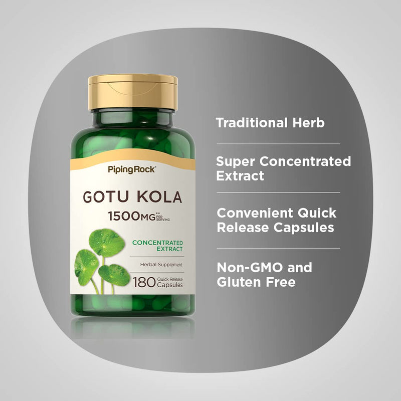 [Australia] - Piping Rock Gotu Kola Capsules | 1500mg | 180 Count | Concentrated Herbal Extract | Non-GMO, Gluten Free Supplement 