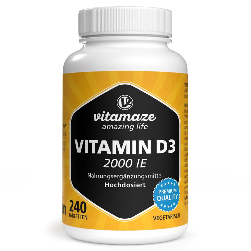 [Australia] - Vitamin D3 2000 IU high dose, supply for over 1 year, 50 mcg pure cholecalciferol per 2-day dose, sunshine vitamin for bones and immune system, Made in Germany Vitamin D3 2,000 IU 