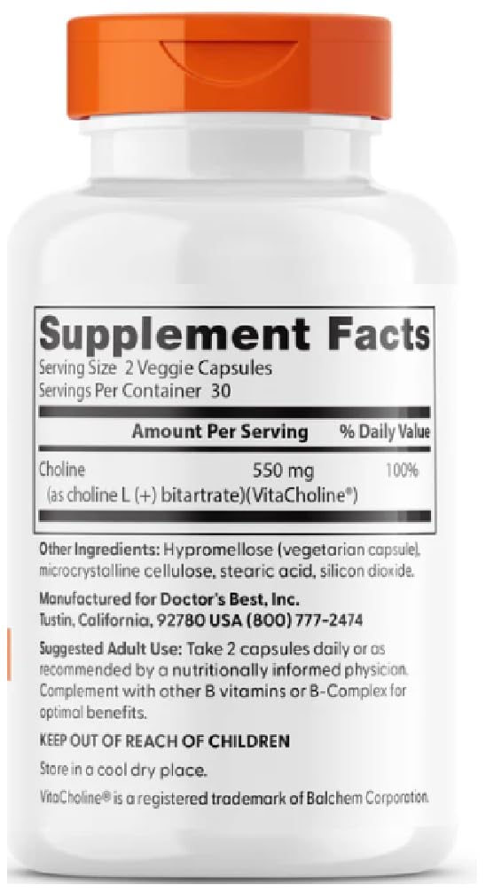 [Australia] - Doctor's Best - Choline L-Bitartrate, 550mg | Supports memory and nerve function - 60 veggie capsules 