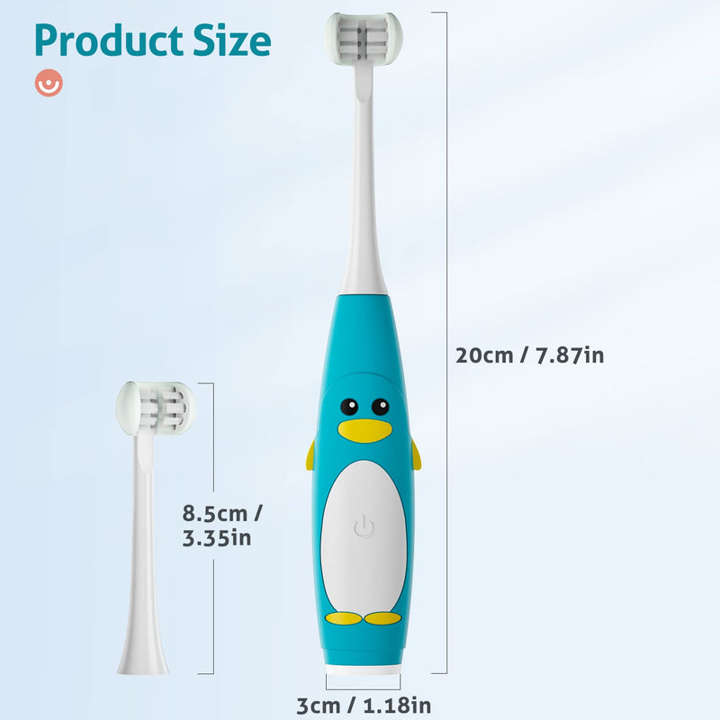 [Australia] - RAZOKO Kids Electric Toothbrush 3 Sided Toothbrush,Sonic Toddler Toothbrush with 2 Brush Heads, Intelligent Timer 5 Gears Adjustment,Ipx7 Waterproof,USB Cable 