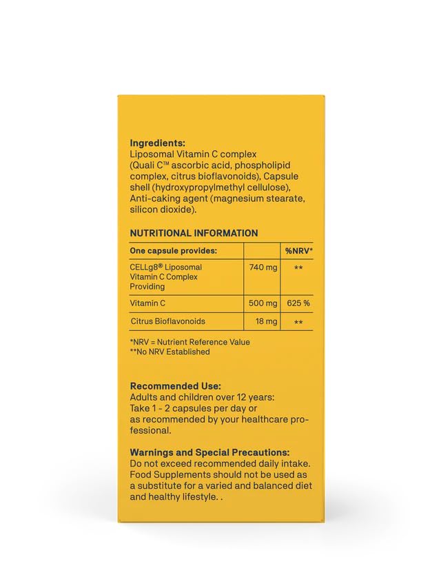 Vitamin C Complete 30 Vegan Capsules| CELLg8 Liposomal Quali C| Citrus Bioflavonoids| Increased Bioavailability