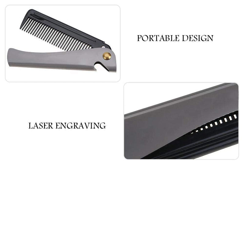 [Australia] - Folding beard comb, foldable comb for men, stainless steel beard comb, foldable round comb made of stainless steel, teeth comb, folding bag, mustache shaping comb for the hairdressing salon in the household (2#) 