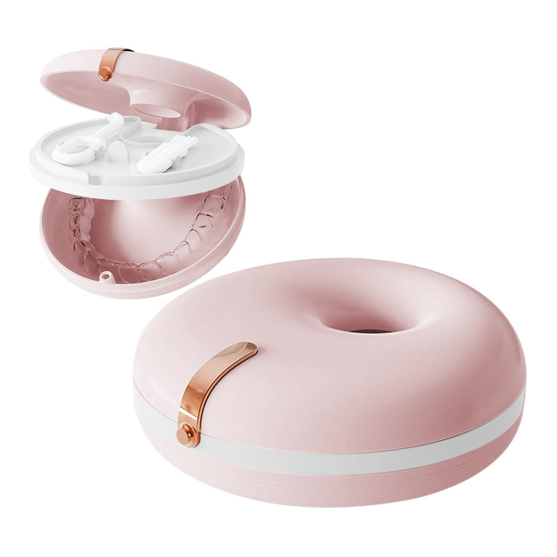[Australia] - Dzmuero Braces Box, Denture Box, Retainer Case Denture Bath Cleaning Tool, with 1 Aligner Removal Tool and 1 Denture Brush for Braces or Dentures, Pink 
