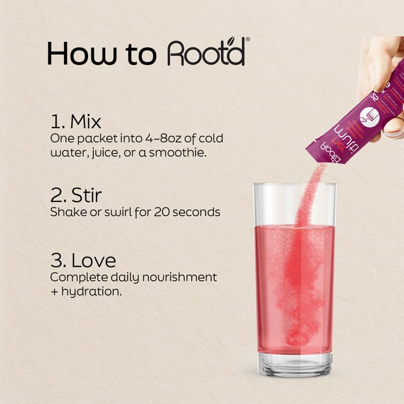 Root'd Multivitamin Powder for Women - 25 Vitamins & Minerals with 3X Electrolytes, 9 Organic Superfoods, Probiotics & Enzymes, Sugar-Free Multivitamin & Hydration | 30 Vitamin Drink Mix Packets 0.22 Ounce (Pack of 30) Her (Raspberry Acai)