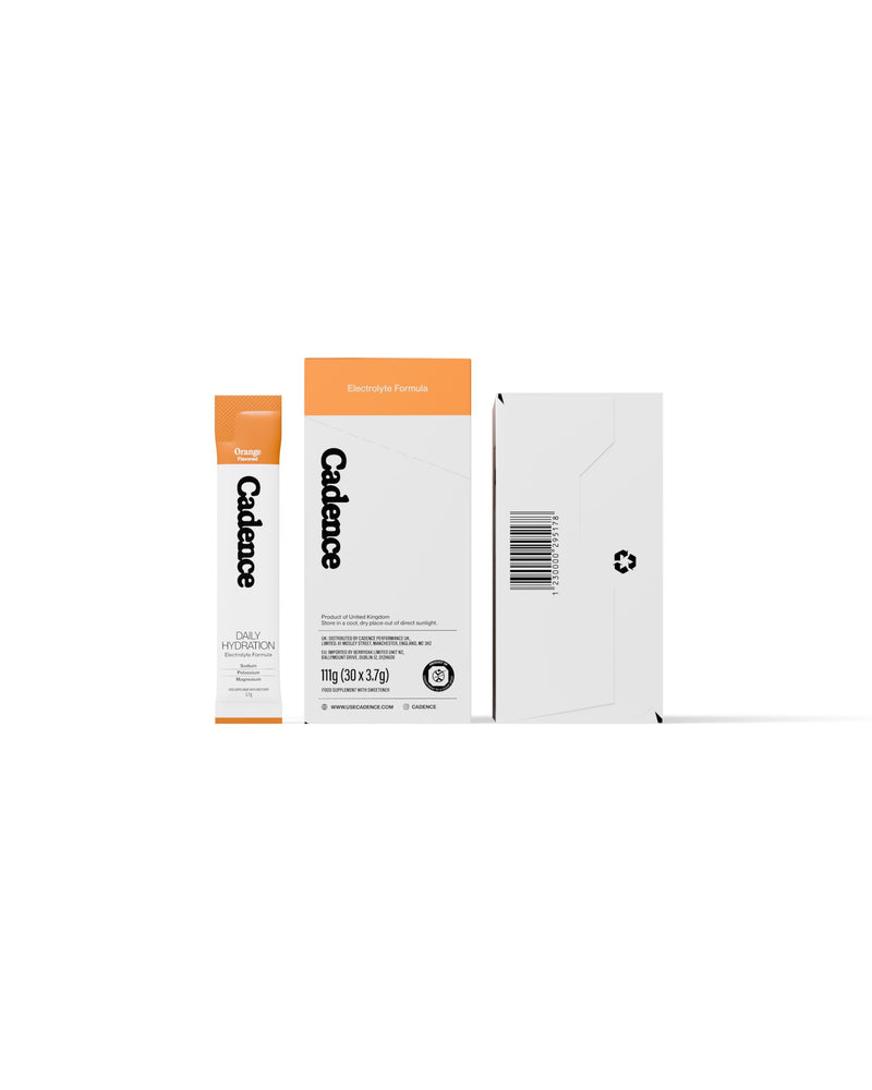 Cadence Daily Electrolyte Hydration Sachets - Essential Electrolytes Powder - Sodium, Potassium & Magnesium - Sugar Free, Zero Caffeine, Vegan - Everyday Use for Rehydration - Orange - 30 Sachets