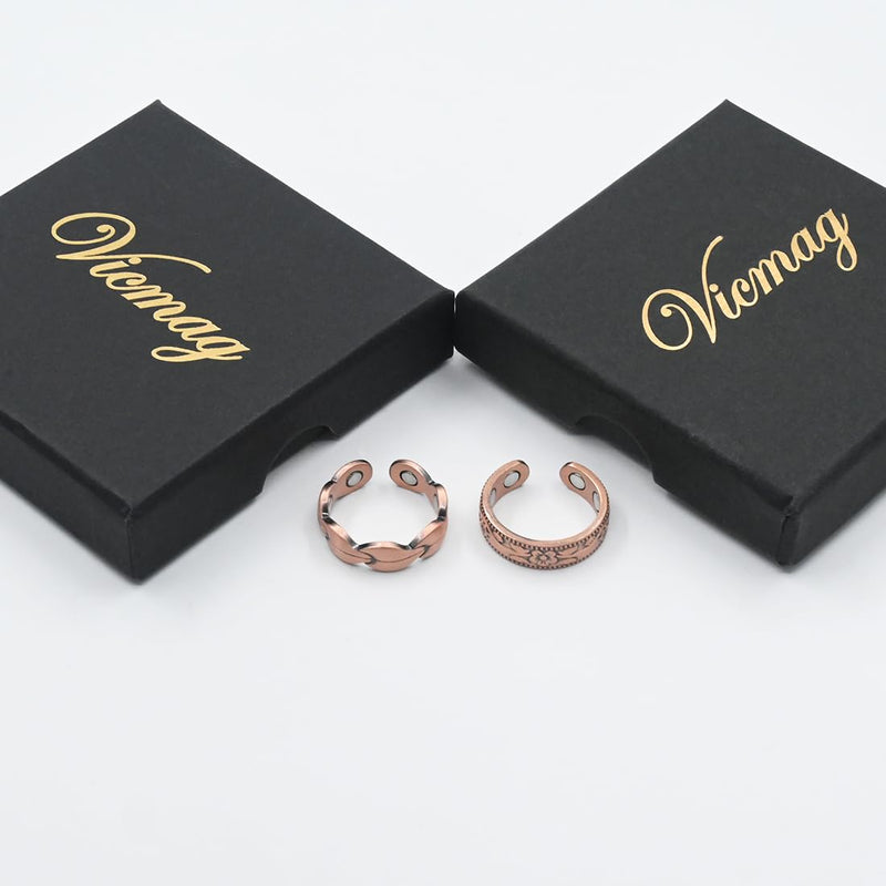 [Australia] - Vicmag Copper Magnetic Ring for Women, Copper Ring Ladies Fingers Thumb 100% Solid Pure Copper Jewelry Gift Adjustable Rose Gold+Copper Flower 
