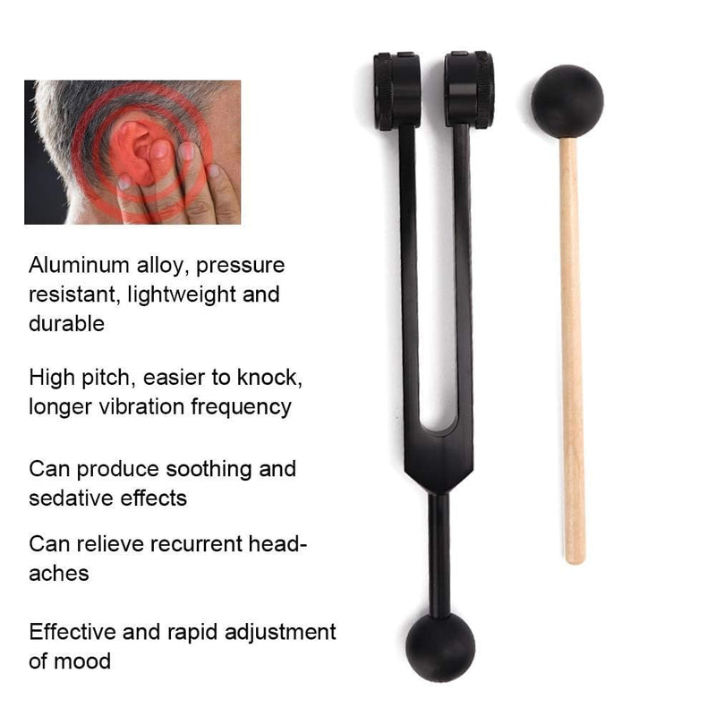 [Australia] - Om 136.1Hz Tuning Fork Set, Black Aluminum Alloy Heart Chakra Tuning Fork with Silicone Hammer and Storage Bag for Sound Healing, Meditation, Emotional and Spiritual Health 