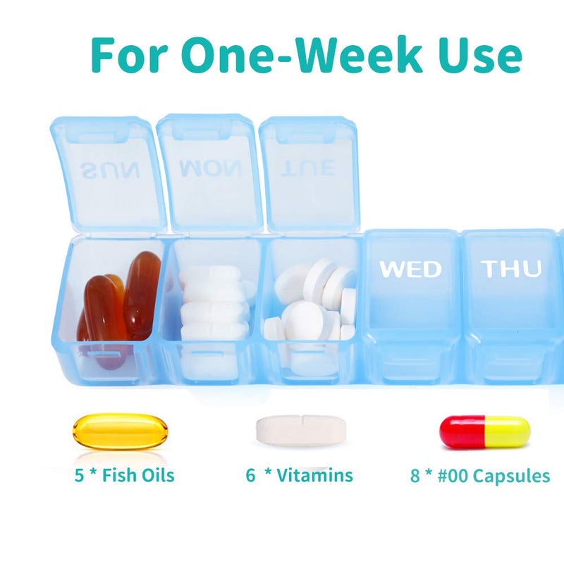 2 PCS Small Weekly Pill Organizer 7 Days (Blue) | Pocket Daily Pill Case, Daily Planner, Pill Box for Pills/Vitamin/Fish Oil/Supplements Blue 2 Pcs