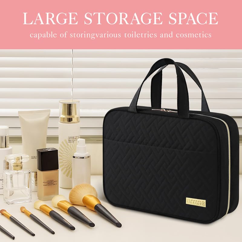 HOTOR Hanging Travel Toiletry Bag Women Men Essentials Black | Big Compartment, Waterproof Travel Accessories, Makeup Organizer Cosmetic Bag for Cruise, Gift, Road Trip, Vacation, Large
