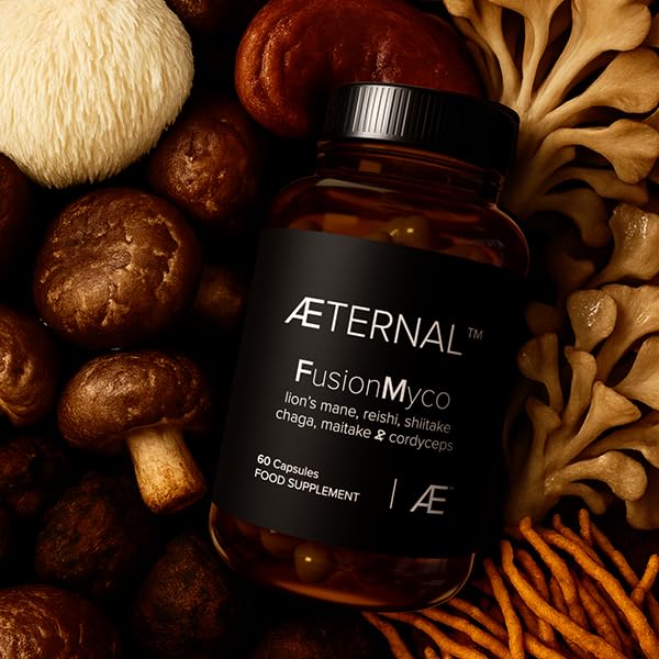 Organic 6 Mushroom Complex | Lion’s Mane Reishi Shiitake Maitake Chaga Cordyceps | Natural Focus Energy & Immune Support | Soil Association Organic | Vegan Non GMO Supplement | 60 Capsules | AETERNAL 60 count (Pack of 1)