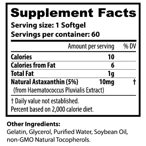 [Australia] - Astaxanthin 10 mg Softgels, 60 Count (Pack of 1) 60 Count (Pack of 1) 