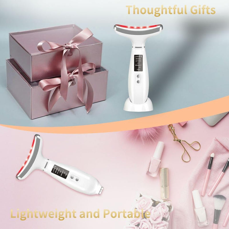 Red Light Therapy for Face and Neck, Facial Skin Care Tools, Micro-Current Vibration Facial Cold and Hot Service, Red and Blue LED Light, 4 Color LED Facial Light Therapy Device for Skin Care at Home