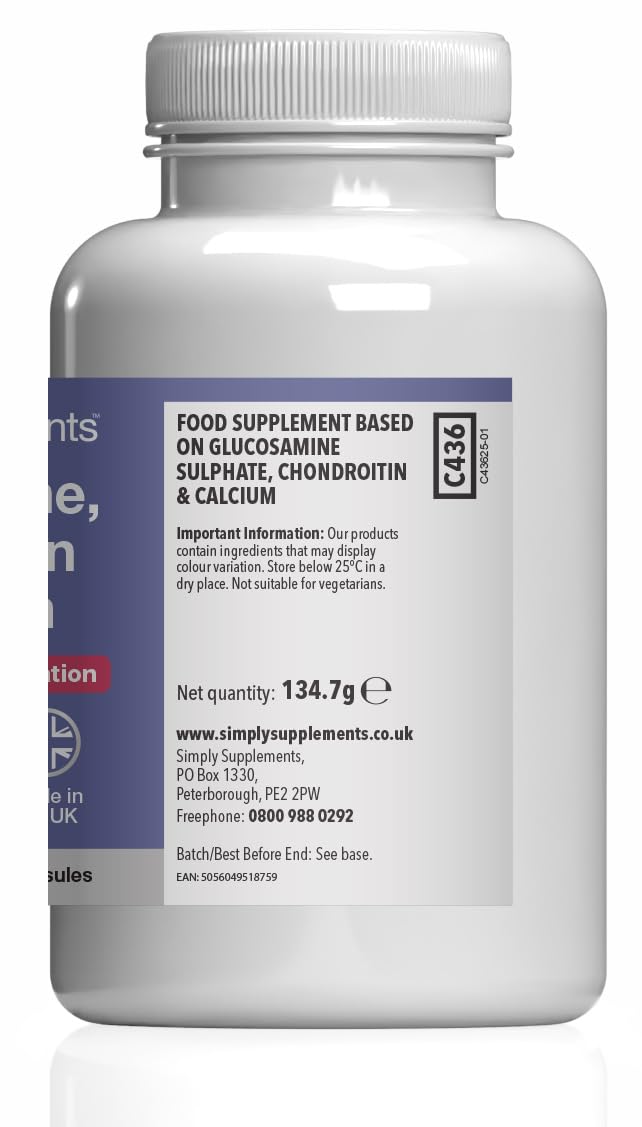Glucosamine, Chondroitin & Calcium Supplement | Supports Bone & Muscle | 2KCl Glucosamine Sulphate & Chondroitin Sulphate | 240 Capsules = 4-Month Supply | Made in The UK to GMP Standards Unflavoured 1 count (Pack of 240)