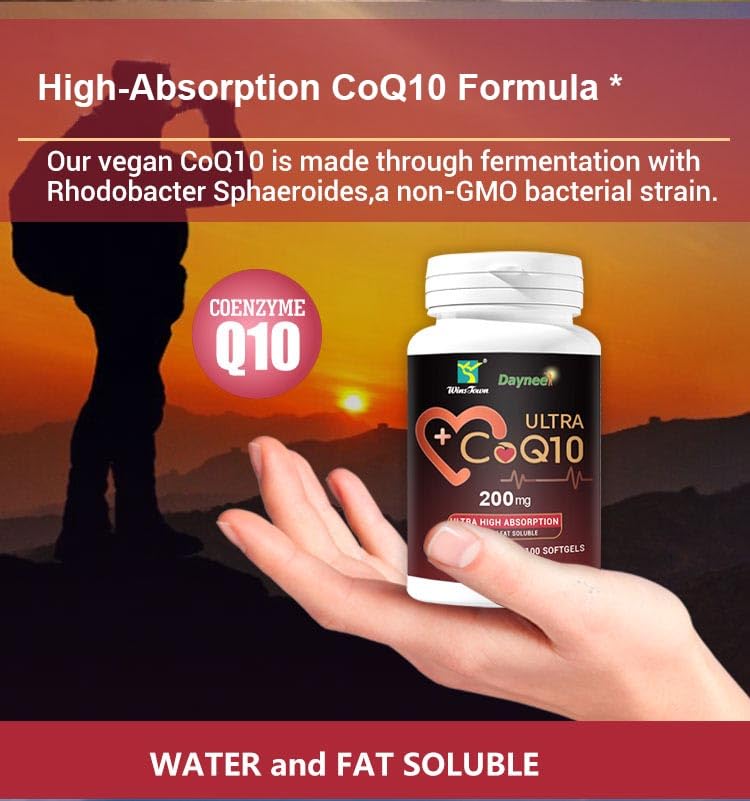 CoQ10 200mg Softgels with Vitamin E, Heart & Energy, 100 Count | High absorption Coenzyme Q10 with vitamin E for heart health, cellular energy and antioxidant support, 100 softgels