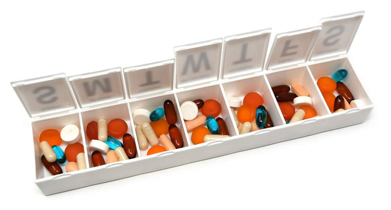 Jumbo Weekly 11" Pill Organizer - Extra Large Compartments Will Hold 7 Days Worth of Vitamins and Medications - Great Size for Gummy & Chewable Vitamins (1) 1
