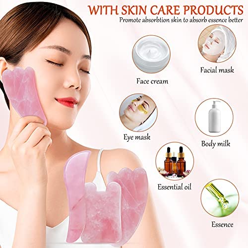 [Australia] - YYZP Natural Rose Quartz ChineseGuaSha Board,Scraping Massage Tools for Acupoint Trigger Point Treatment, Suitable for Facial, Body Care, 3 Set 3Pcs 