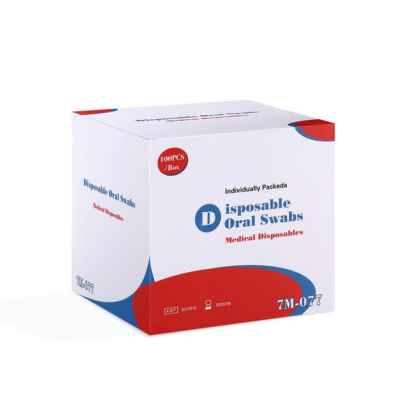 (100 Pack) Disposable Oral Swabs, Sterile Dental Sponge Swabsticks Unflavored for Mouth or Gum Cleaning - Sponge and Paper Rod. 100pcs-tooth Pink