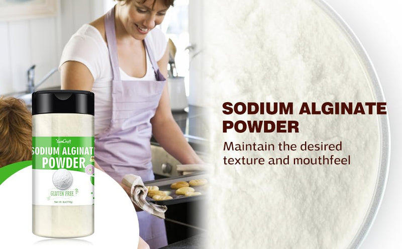 [Australia] - Sodium Alginate Powder - 4oz Pure Sodium Alginate Food Grade Thickener Powder, Natural Gelling Agent for Desserts, Caviar Spheres Making, Ice Cream, Meatloaves, Vegan Stabilizer for Baking, Thickening 