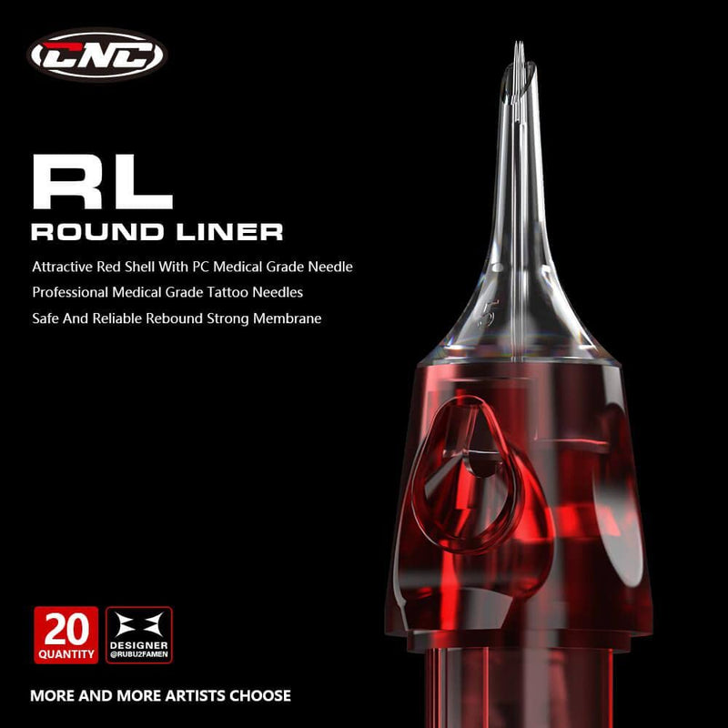 [Australia] - CNC 3RL Tattoo Needles Cartridge 20Pcs #10 Bugpin Disposable Needles Round Liner with Membrane EN04-20-1003RL 1003RL red 