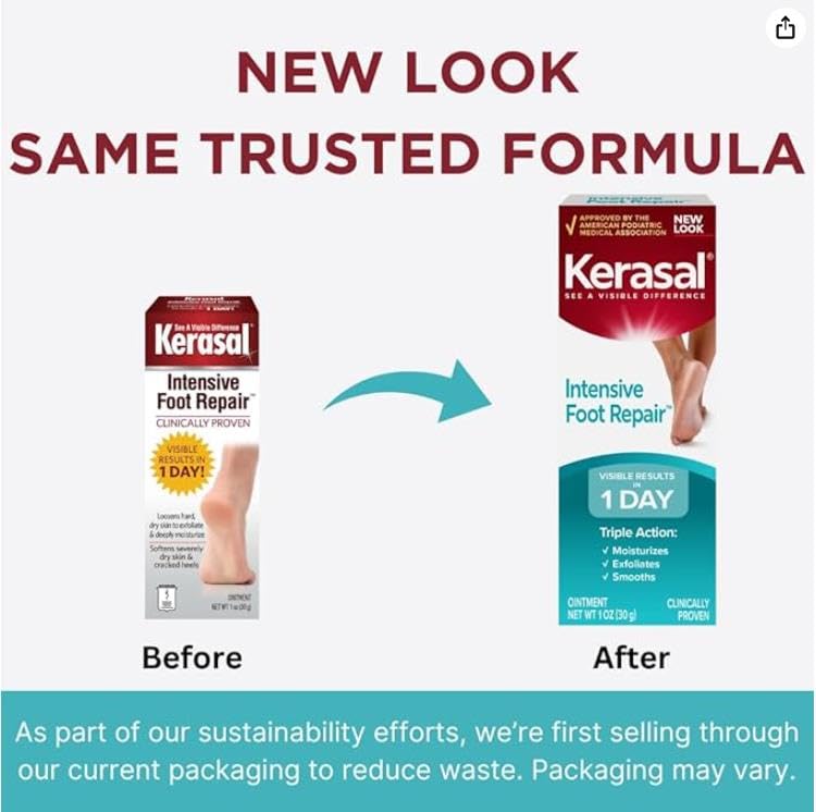 Kerasal Intensive Foot Repair Skin Healing Ointment for Cracked Heels and Dry Feet 1 oz , 2 Count, (Pack of 2) 1 Ounce (Pack of 2) Intensive Foot Repair (Pack of 2)