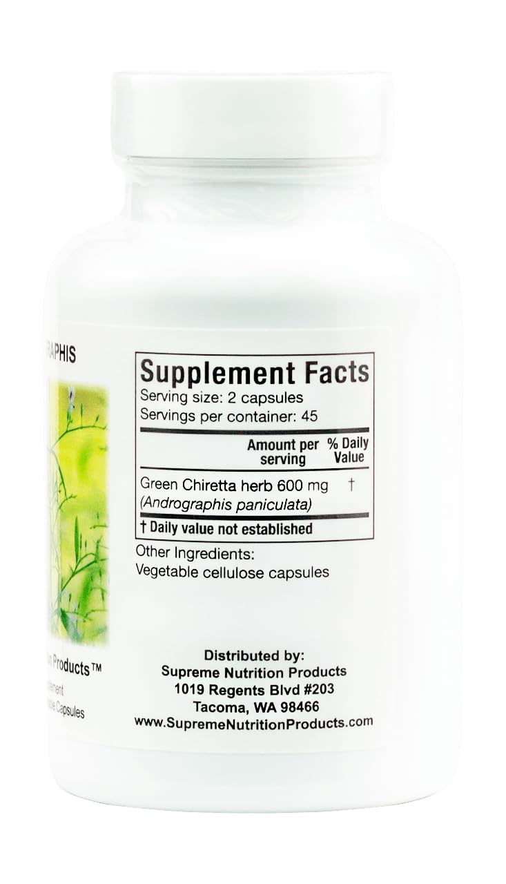 [Australia] - Supreme Nutrition Andrographis, 90 Pure Green Chiretta Vegetarian Capsules (Pack of 2) 90 Count (Pack of 2) 