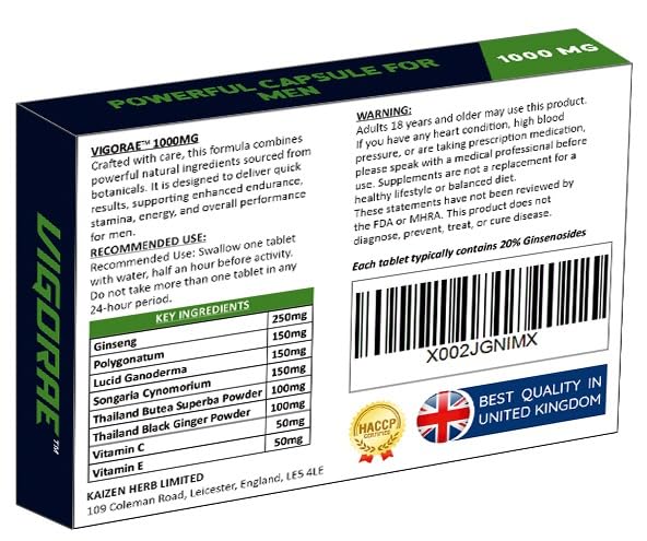 1000mg NEW UK Panax Ginseng Herbal Supplement – High Strength Ginseng Extract Capsules – Natural Energy & Focus Support – Wellness Formula – 10 Capsules