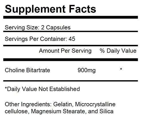 [Australia] - 2 Bottles Choline Bitartrate 900mg Per Serving 180 Total Capsules KRK Supplements 90 Count (Pack of 2) 