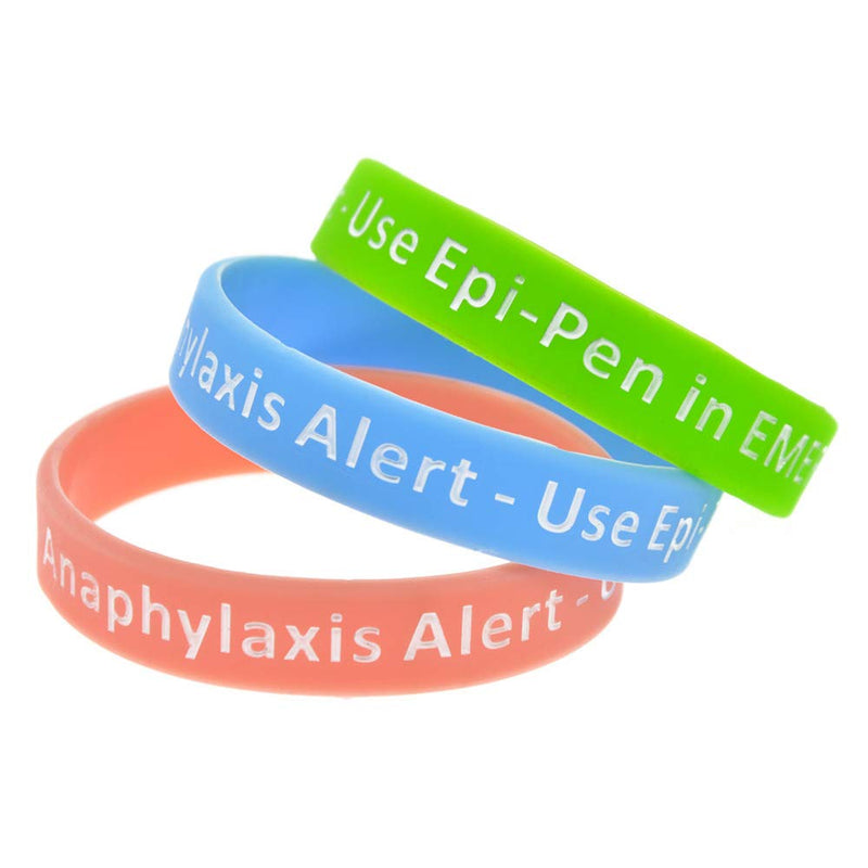 [Australia] - Lyndong 4 Pack Anaphylaxis Alert Bracelet Use Epi-Pen in Emergency Silicone Medical Alert Awareness Identification Wristbands for Man Women Black, Pink, Green, Blue 