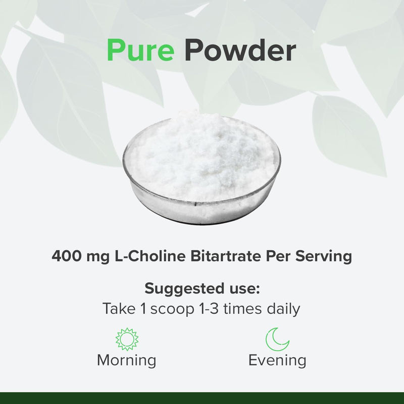 Choline Bitartrate Powder 250g | High Strength Choline Supplement | Supports Liver Function, Lipid & Homocysteine Metabolism | Pure Powder | Raw Powders