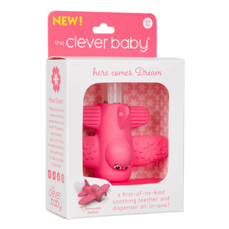 [Australia] - Teether & Dispenser Duo ‚Äì Dream | 2-in-1 Teether + Medicine Dispenser | Soothes Sore Gums and Eases Medicine Time | BPA-Free, Chillable, Easy to Hold (Pink) Dream by The Clever Baby (pink) 