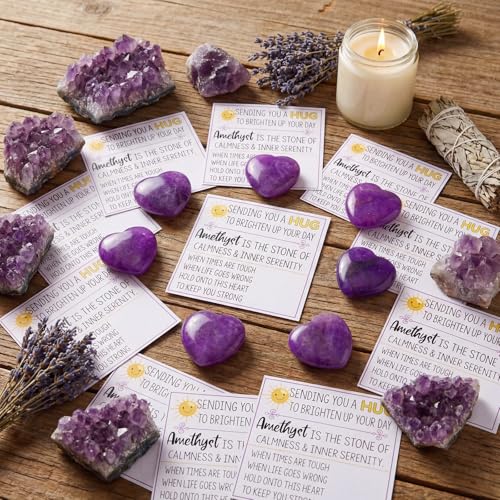 JellyArch 24 Set Amethyst Crystal Heart Purple Stone, Sending You A Hug