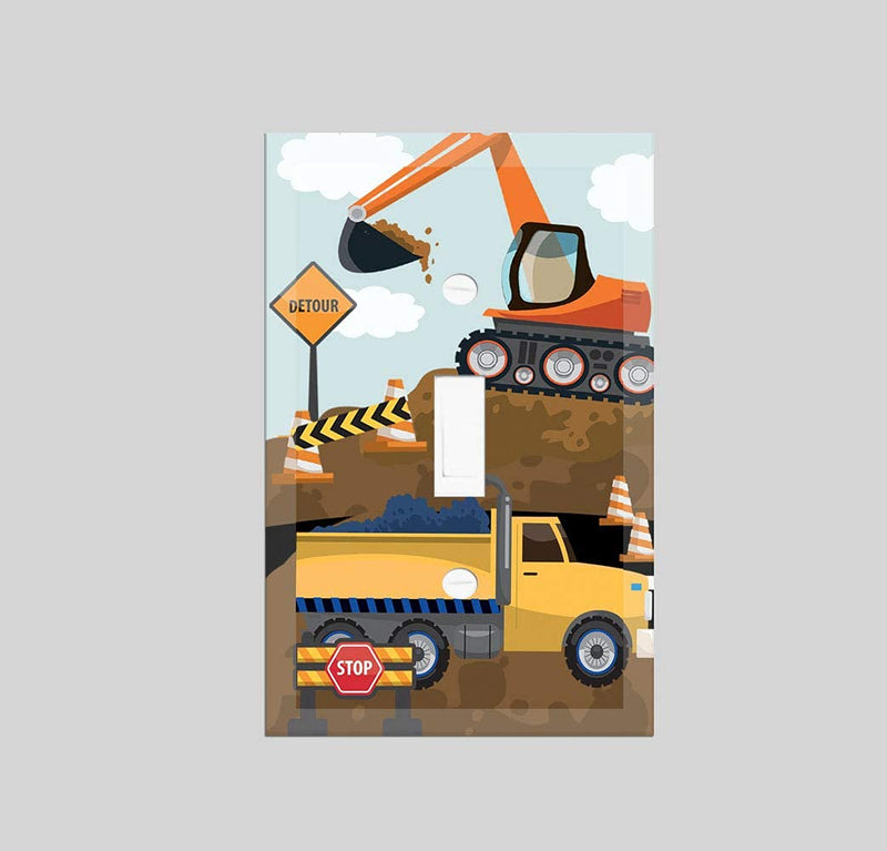 [Australia] - Truck Boys Room Light Switch Cover Plate Kids Decorative Tractor Nursery Teen Toddler Room Decor Bedroom Bathroom Playroom (Construction Truck) Construction Truck 