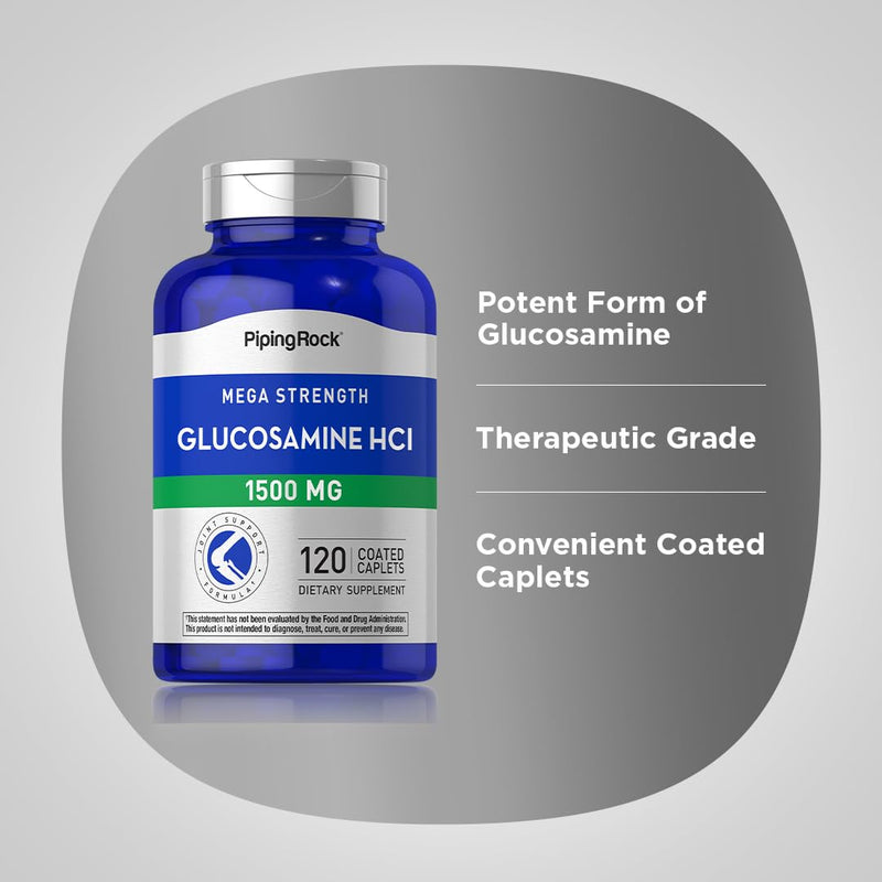 [Australia] - Piping Rock Glucosamine HCL | 1500mg | 120 Caplets | Mega Strength | Non-GMO, Gluten Free Supplement 