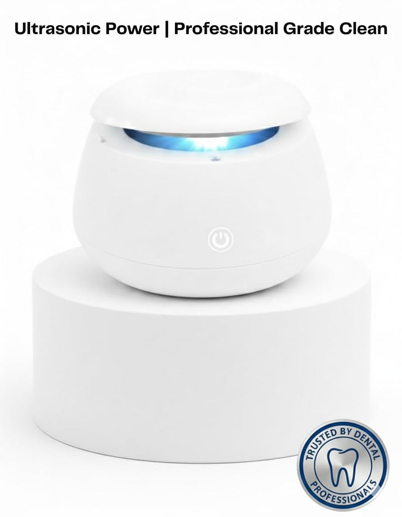 [Australia] - FIONA JAMES 48kHz Ultrasonic Retainer Cleaner with UV | Professional Sonic Dental Cleaning Pod for Aligner, Night Guard, Denture & Jewelry | White 