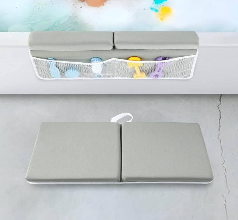 [Australia] - PandaEar Baby Bath Kneeler & Elbow Rest Pad, Comfortable Non-Slip Kneeling Mat Cushion with Toy Organizer Storage Pockets, Foldable Foam Mat for Toddler Bathroom Bathing Time 