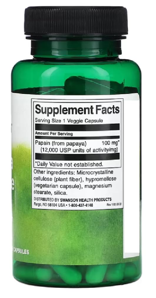 Swanson - Papaya Enzyme Papain, 100mg | Digestive Enzyme and Gut Health - 90 Veggie Capsules