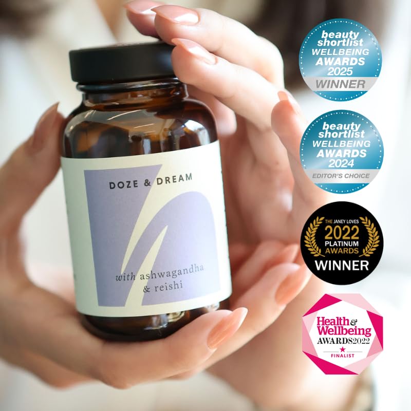Ashwagandha & Reishi Sleep Supplement – Doze & Dream 60 Capsule Jar - Ashwagandha Capsules High Strength - Reishi Mushroom Capsules - Natural Herbal Sleep Support Tablets for Adults