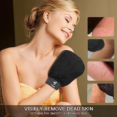 [Australia] - Yiclick Korean peeling gloves, peeling glove for bathroom - peeling glove body peeling - dead skin remover for men and women - exfoliating glove, peeling, body scrub (Black) Black 