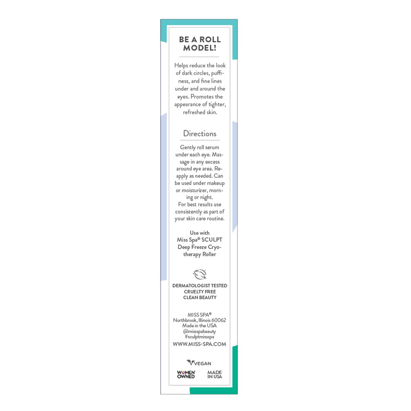 Miss Spa Eye Serum 5-in-1 Roll On Cream, Helps De-puff and Brighten Under and Around Eyes, Anti-Aging Under Eye Roller Helps with Fine Lines and Dark Circles, Vitamin B3,