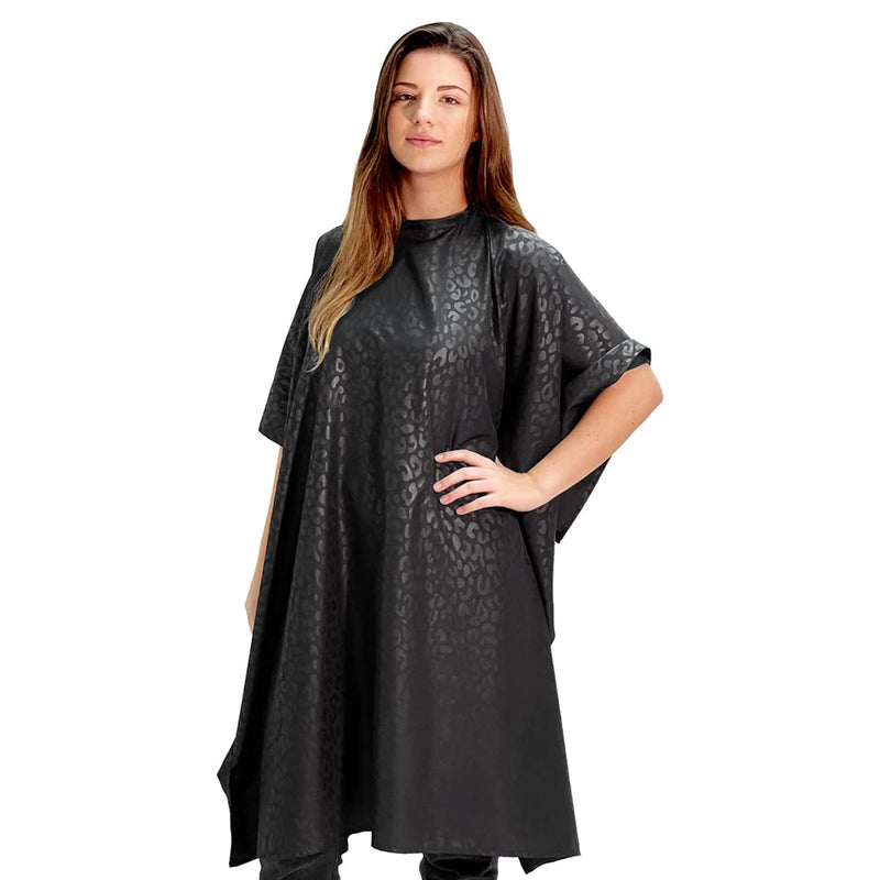 [Australia] - Betty Dain Black Jaguar Bleach-proof All Purpose Styling Cape, Material Defends Against Bleach Stains, Color Proof, Chemical Proof, Waterproof, Lightweight Embossed Nylon, Black 